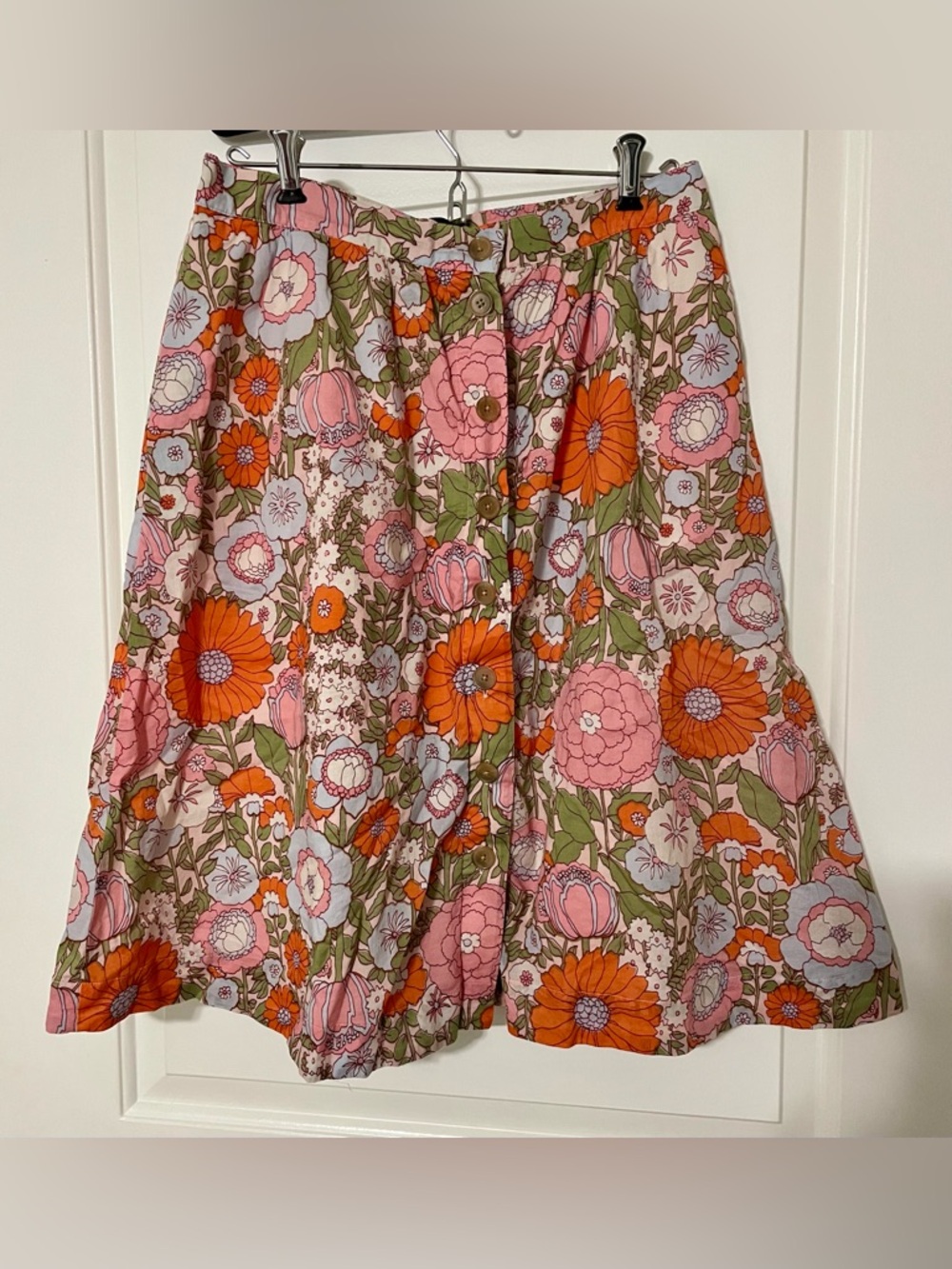Talbots Climbing Retro Floral Button Front Voile Skirt, Size M Petite